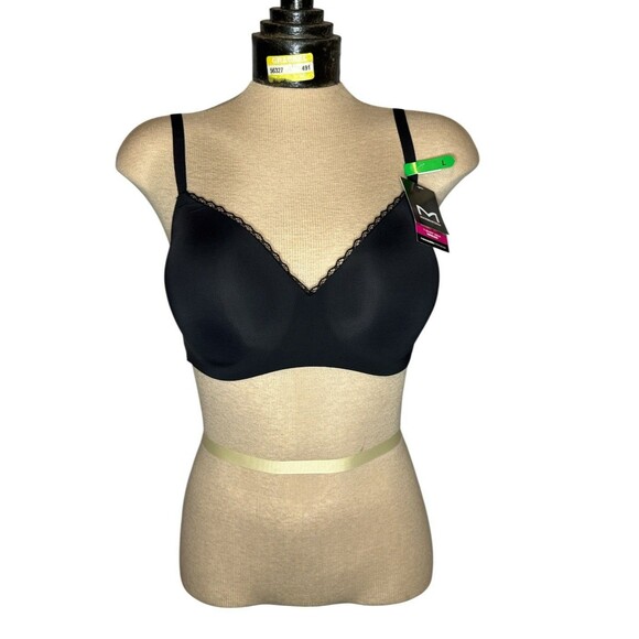 Maidenform T-shirt Demi Wireless Bra Black Large Convertible Straps Natural Lift - Picture 1 of 6